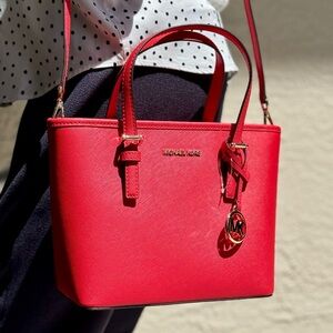 Michael Kors Jet Set Travel Extra-Small Top Zip Tote Bag Bright Red